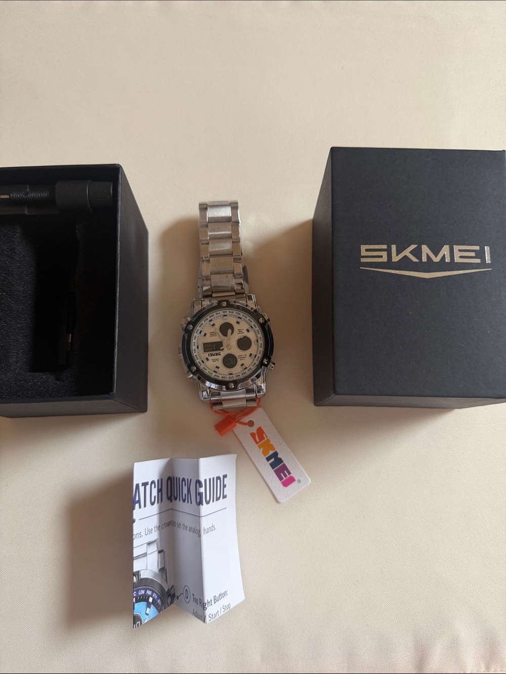SKMEI Men's Silver Stainless Steel Analog-Digital Watch - Silver Dial